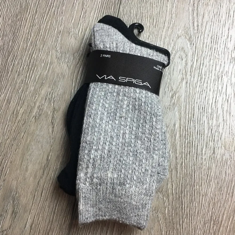 NWT Via Spiga Grey & Black Socks Womens 2 Pairs